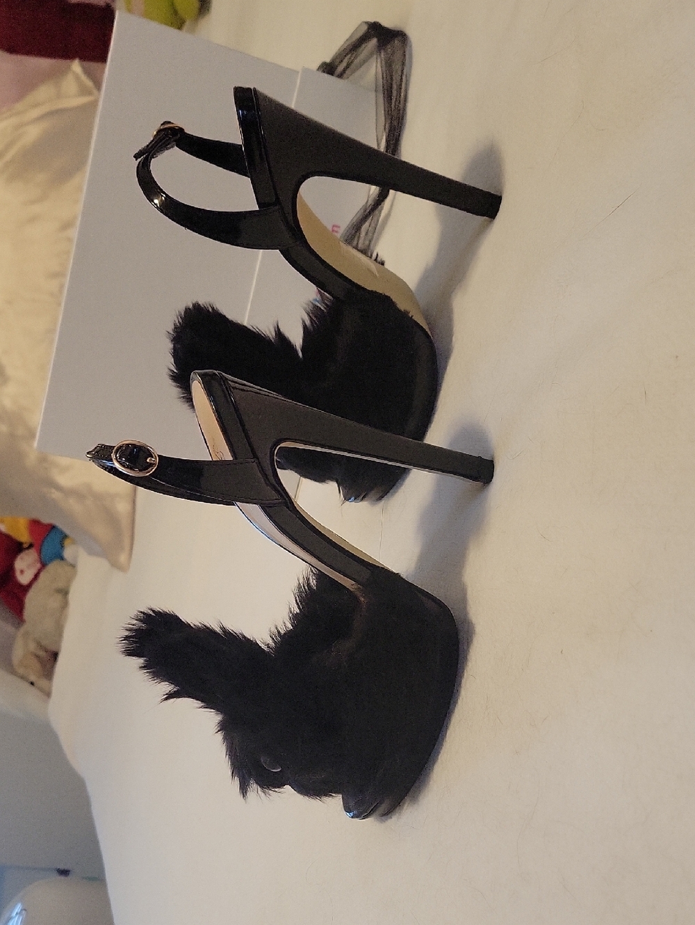 Black Bunny Fur Slingback Heels - Women - Picture 8 of 8